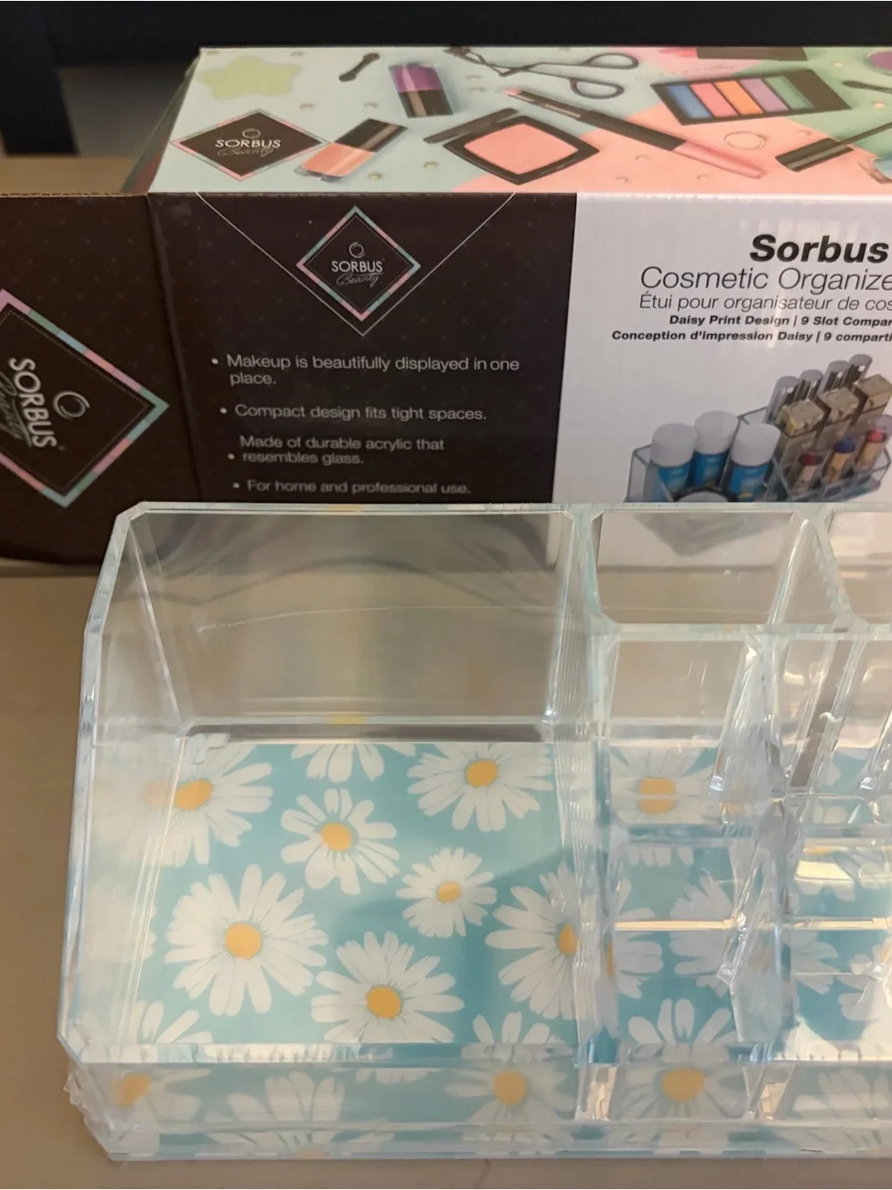 Sorbus Clear Acrylic Makeup Organizer with Daisy Accent